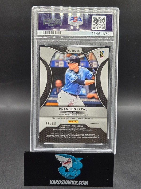 2019 Panini Prizm Brandon Lowe Rookie Auto Blue Wave /60 PSA 10 view 2