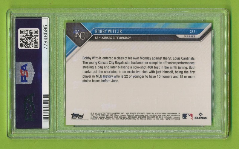 2023 Topps Now - Bobby Witt Jr (#357)  Kansas City Royals   PSA 10 view 2