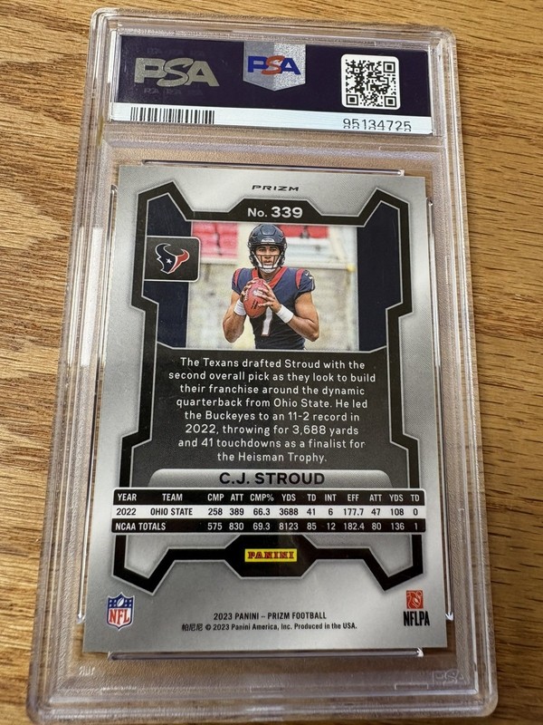 C.J. Stroud 2023 Panini Prizm Silver Prizm RC #339 Houston Texans PSA Mint 9 view 2