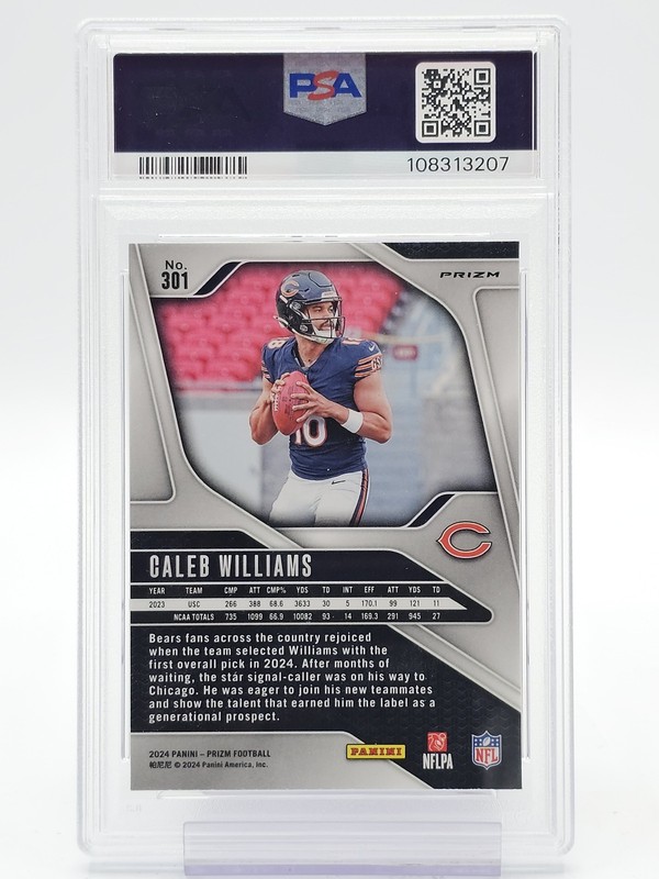 CALEB WILLIAMS 2024 PRIZM NO HUDDLE ROOKIE #301 BEARS GEM MINT PSA 10 Q3414 view 2