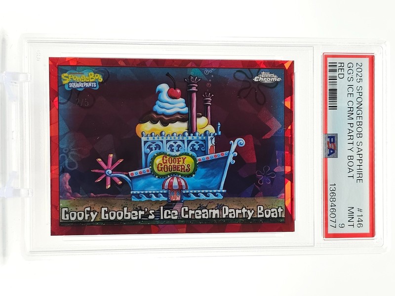 GG'S ICE CREAM PARTY BOAT 2025 TOPPS CHROME SPONGEBOB RED /5 #146 PSA 9 Q1198