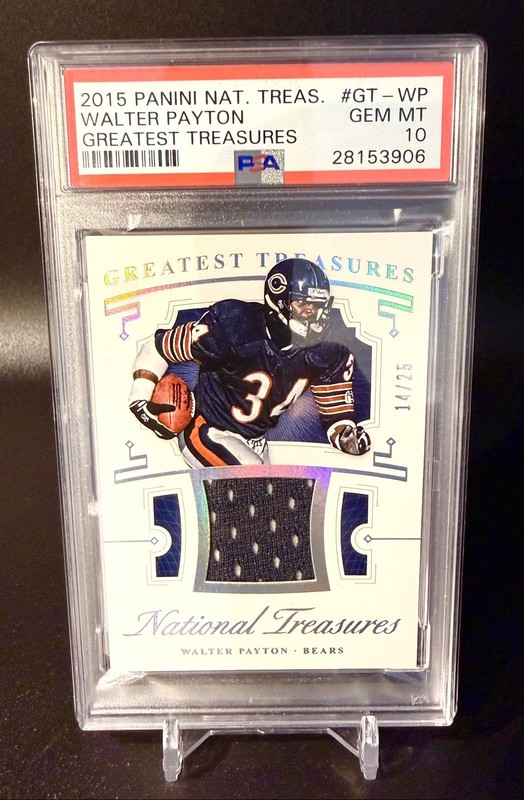 POP 1!  2015 NATIONAL TREASURES WALTER PAYTON GAME WORN PATCH #14/25 PSA 10🔥🐻