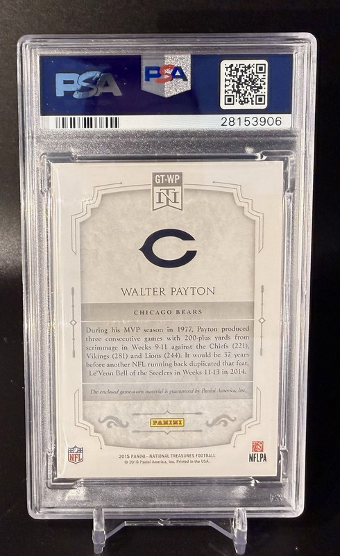 POP 1!  2015 NATIONAL TREASURES WALTER PAYTON GAME WORN PATCH #14/25 PSA 10🔥🐻 view 2
