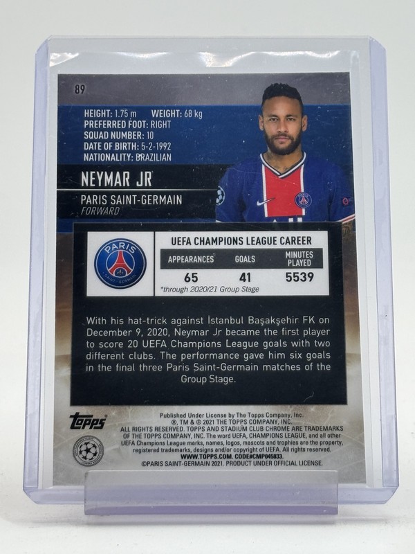 NEYMAR JR 2021-22 TOPPS STADIUM CLUB CHROME UCL #89 PSG Q7013 view 2