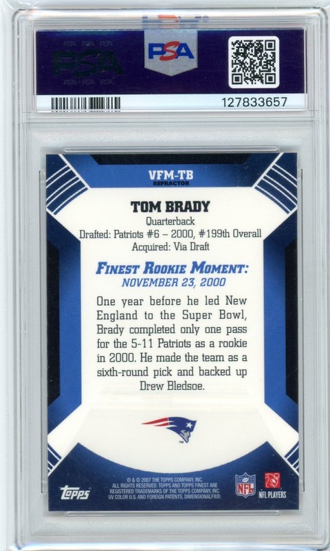 2007 Finest Rookie TOM BRADY PSA 9 Finest Moments Refractor #VFMTB view 2