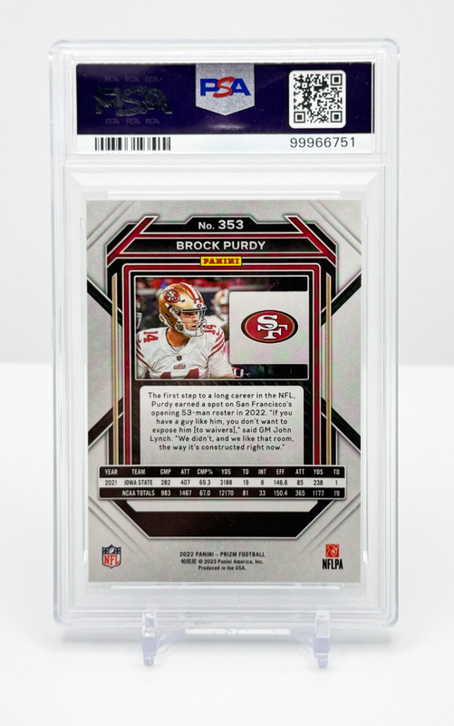 2022 Panini Prizm Football Brock Purdy Rookie Card PSA 9 view 2