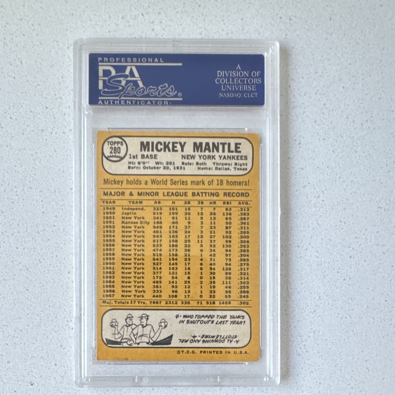 Topps 1968 Mickey Mantle #280 PSA 5 Graded Baseball Card New York Yankees view 2