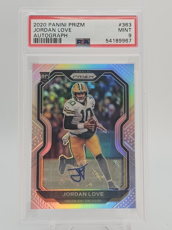 JORDAN LOVE 2020 PANINI PRIZM SILVER ROOKIE AUTO #363 PACKERS MINT PSA 9 Q2167