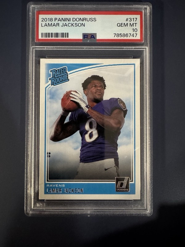 LAMAR JACKSON 2018 DONRUSS RATED ROOKIE RAVENS RC PSA 10 #317