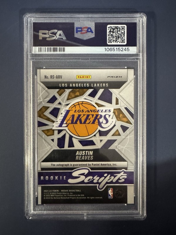 2021 Mosaic Austin Reaves Rookie Scripts Auto Gold PSA 9 view 2