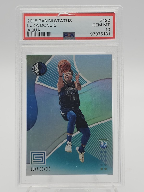 LUKA DONCIC 2018-19 PANINI STATUS AQUA ROOKIE #122 MAVERICKS PSA 10 Q6941
