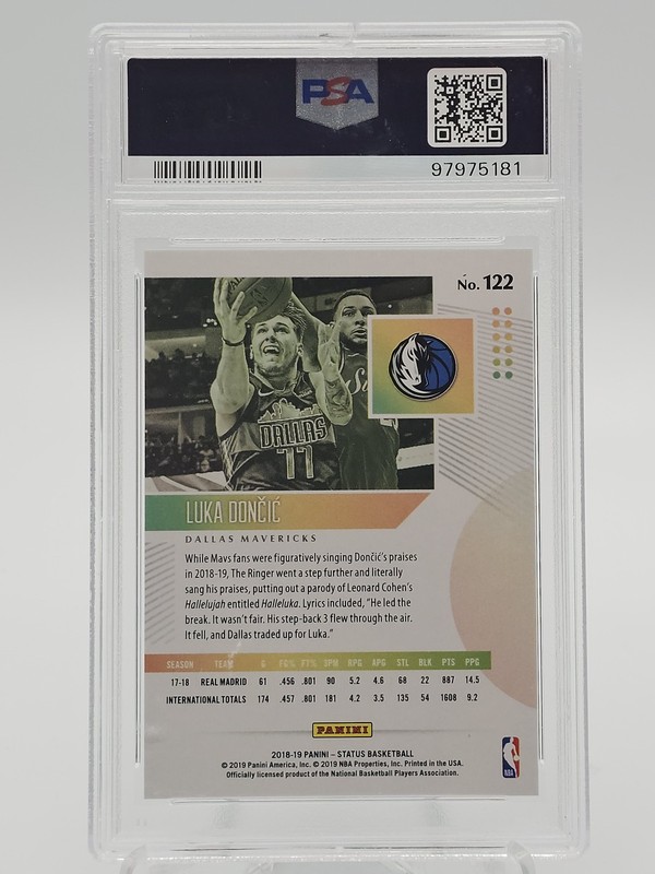 LUKA DONCIC 2018-19 PANINI STATUS AQUA ROOKIE #122 MAVERICKS PSA 10 Q6941 view 2