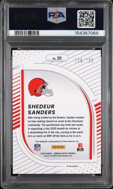 SHEDEUR SANDERS 2025 DONRUSS OPTIC #20 HIDDEN POTENTIAL AUTO PSA 10 /199 view 2