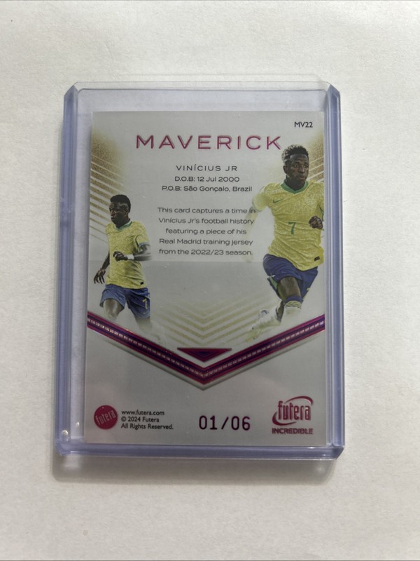 2024 Futera Unique Vinicius Jr. Maverick Match Worn Patch 1/6 view 2