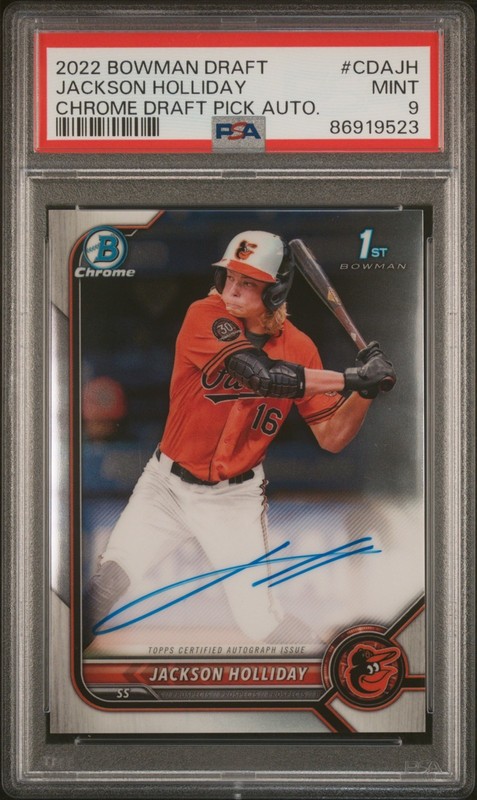 2022 Bowman Draft #CDA-JH Jackson Holliday 1st Chrome Prospect Auto PSA MINT 9