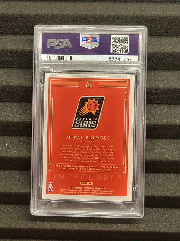 2018 Mikal Bridges Impeccable True RPA /99 ROOKIE PATCH AUTO PSA 10 view 2