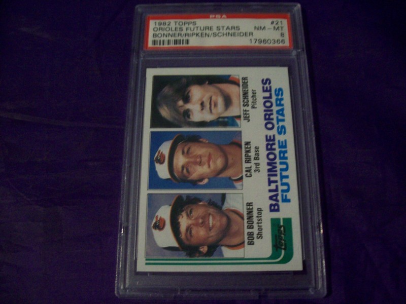 1982 TOPPS #21 ORIOLES FUTURE STARS WITH CAL RIPKEN PSA 8