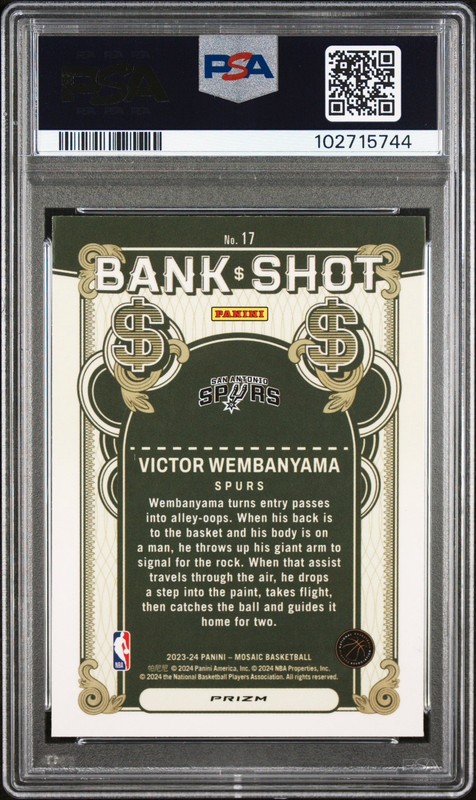 2023-24 Mosaic RC Victor Wembanyama PSA 9 "Bank Shot" Mosaic Prizm SA Spurs #17 view 2