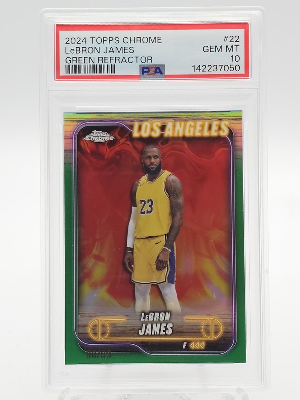 LEBRON JAMES 2024 TOPPS CHROME GREEN REFRACTOR /99 #22 PSA 10 Q4444