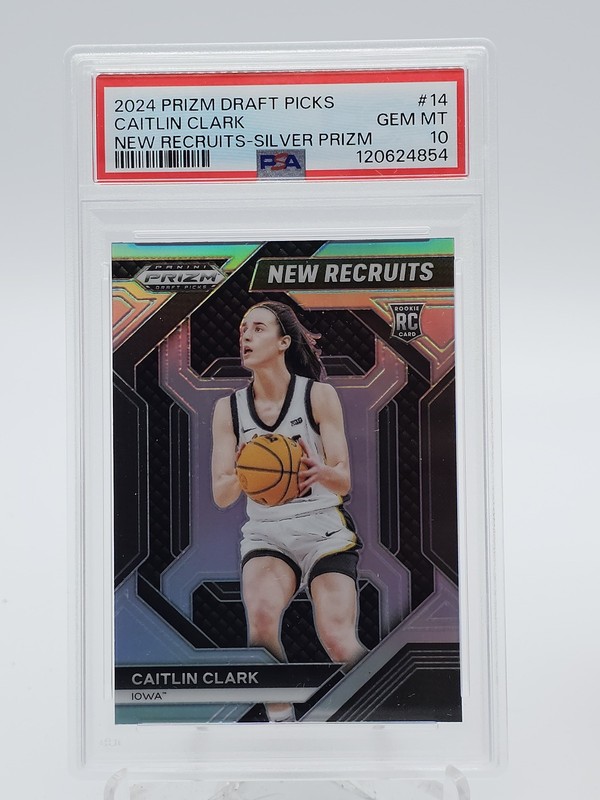 CAITLIN CLARK 2024-25 PRIZM DRAFT ROOKIE NEW RECRUITS SILVER RC PSA 10 Q4444