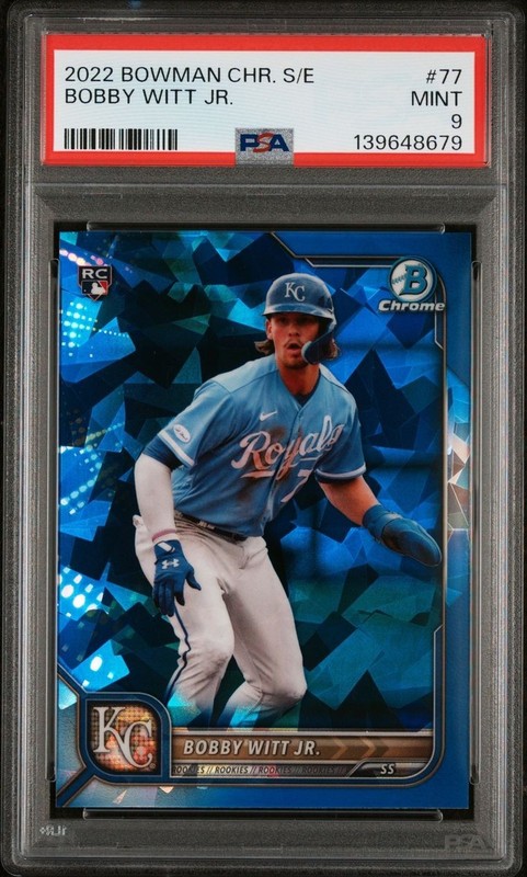 2022 BOBBY WITT JR BOWMAN CHROME #77 SAPPHIRE EDITION PSA 9 (RC) KC ROYALS