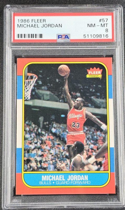 MICHAEL JORDAN 1986-87 FLEER #57 ROOKIE BULLS RC NBA BASKETBALL PSA 8