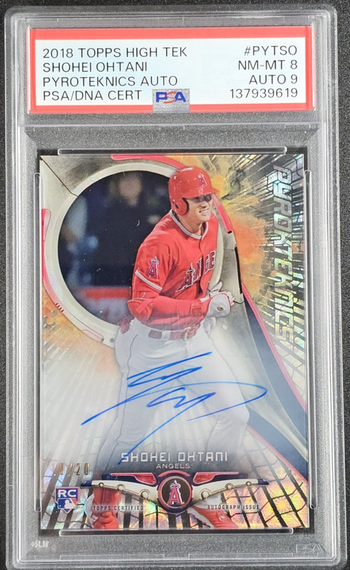 SHOHEI OHTANI 2018 TOPPS HIGH TEK PYROTEKNICS ROOKIE /20 ANGELS RC PSA 8 AUTO 9