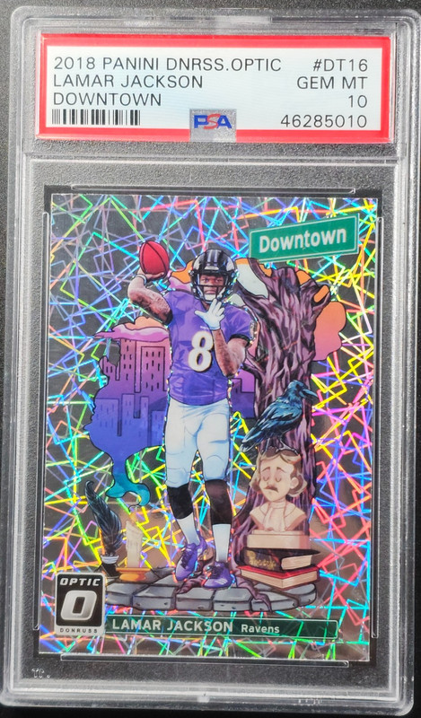 LAMAR JACKSON 2018 DONRUSS OPTIC ROOKIE DOWNTOWN #DT16 RAVENS CASE HIT PSA 10