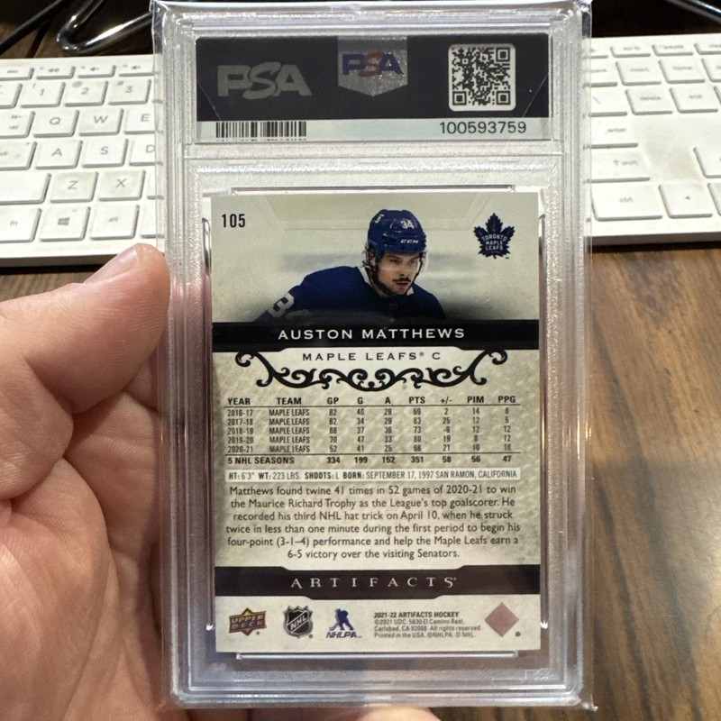 Auston Matthews 2021 Upper Deck Artifacts AUTO 1/5 PSA Gem 10 POP 1  view 2