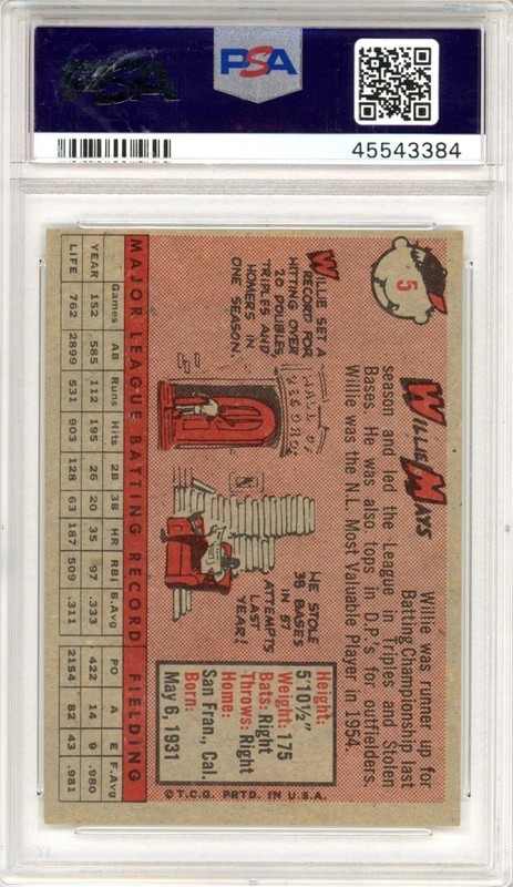 1958 Topps Willie Mays #5 PSA 5 view 2