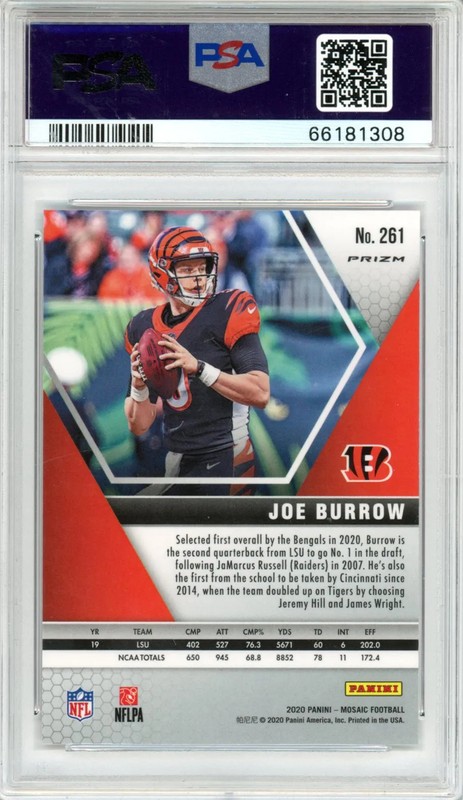 2020 Panini Mosaic Joe Burrow Camo Pink #261 PSA 10 view 2