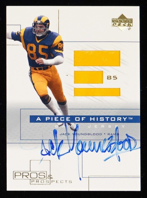 2001 UD Pros & Prospects Piece of History Jack Youngblood Auto Game Used Jersey