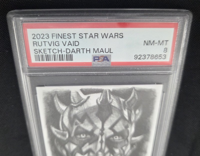 2023 Topps Star Wars Finest Sketch Darth Maul Rutvig Vaid Card PSA 8 1/1 view 2