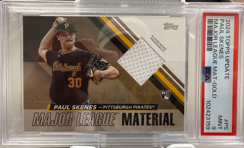 2024 Topps Paul Skenes ROOKIE Gold /50 Jersey Patch Relic PSA 9 POP 3 NO PSA 10!