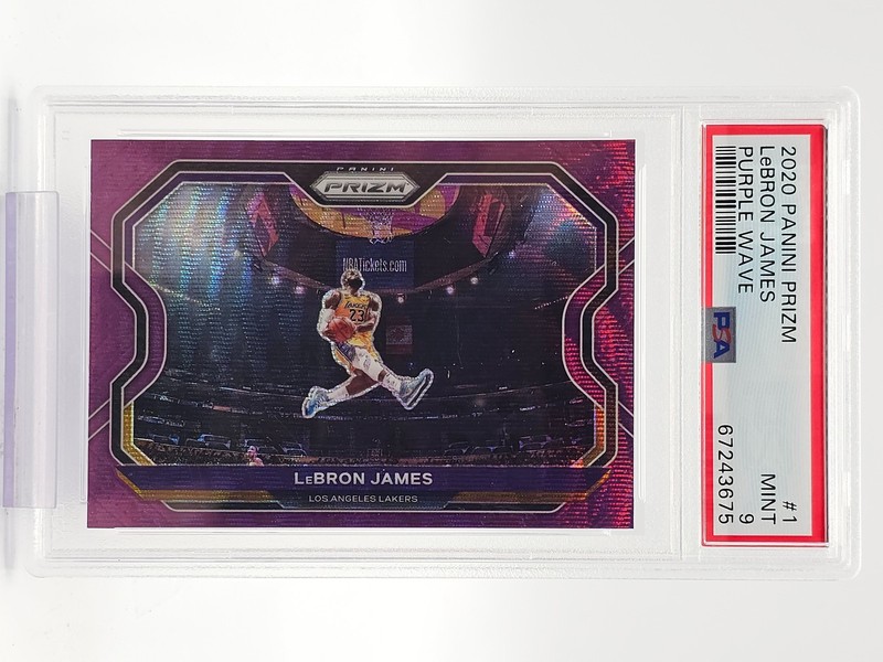 LEBRON JAMES 2020-21 PANINI PRIZM PURPLE WAVE #1 LAKERS PSA 9 Q3193