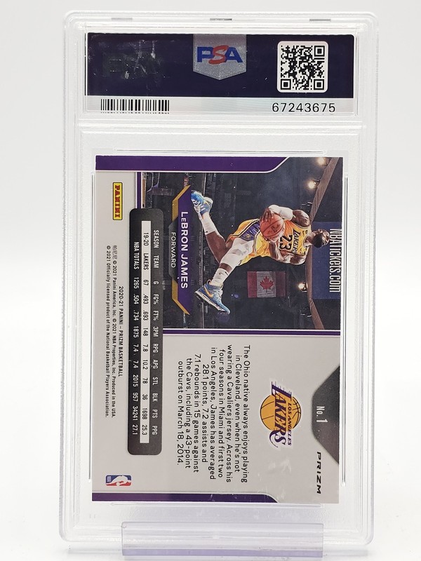 LEBRON JAMES 2020-21 PANINI PRIZM PURPLE WAVE #1 LAKERS PSA 9 Q3193 view 2