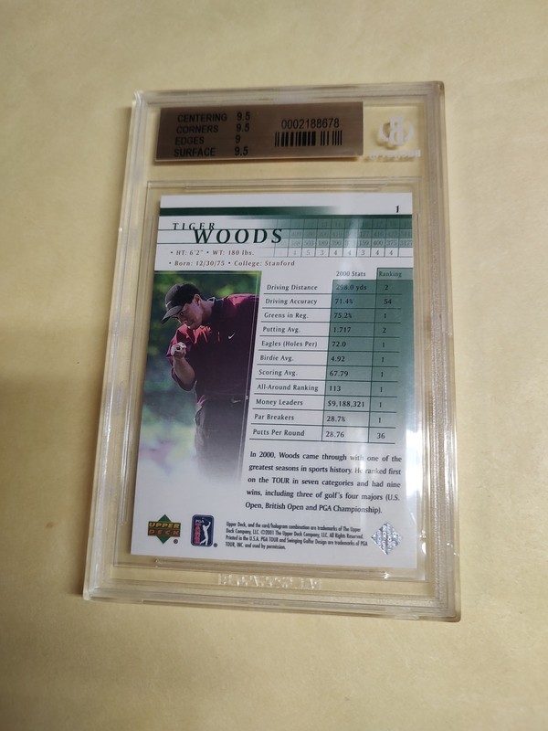 Tiger Woods 2001 Upper Deck #1 Rookie - BGS 9.5 GEM MINT 10 RC Card view 2