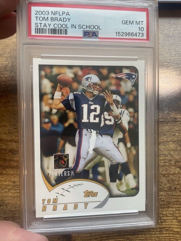 2003 Topps Tom Brady NFLPA Stay Cool School New England Patriots Graded PSA 10 view 2