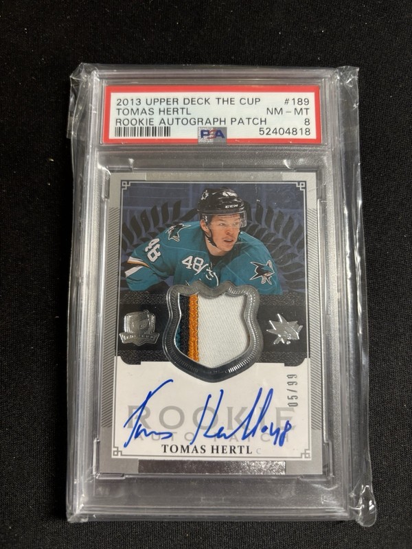 2013-14 The Cup Tomas Hertl Rookie Patch Auto 5/99 3 Colour Patch PSA 8