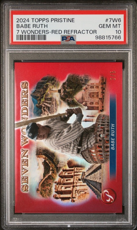 2024 Topps Pristine #7W-6 Babe Ruth Seven Wonders Red Refractor /5 PSA 10