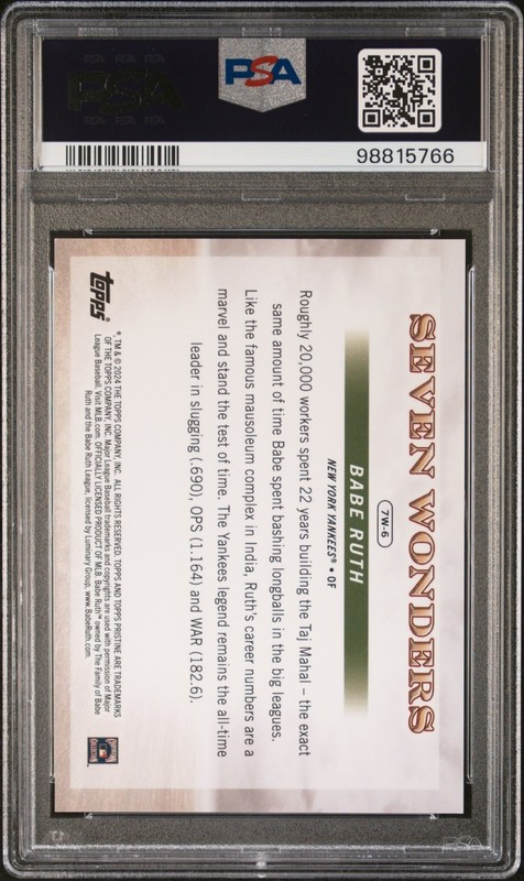 2024 Topps Pristine #7W-6 Babe Ruth Seven Wonders Red Refractor /5 PSA 10 view 2