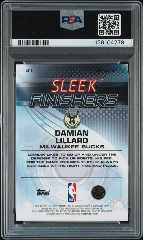 2025 Topps Chrome #SF-9 Damian Lillard Sleek Finishers Superfractor 1/1 PSA 6 view 2