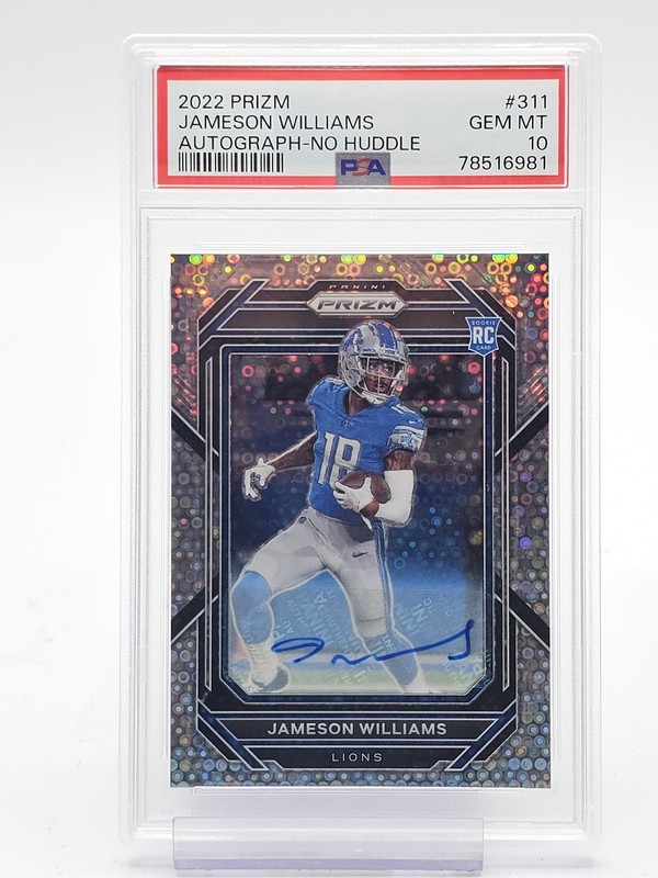 JAMESON WILLIAMS 2022 PRIZM ROOKIE NO HUDDLE AUTO #311 LIONS PSA 10 GEM Q5299
