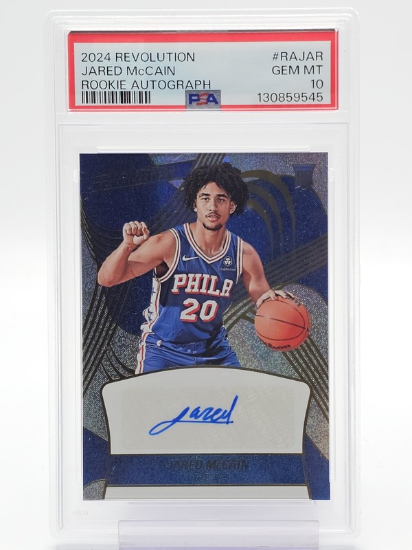 JARED MCCAIN 2024-25 REVOLUTION ROOKIE AUTO #RA-JAR 76ERS PSA 10 Q4244