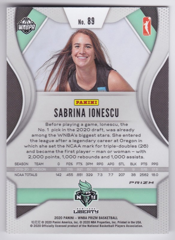 2020 Panini Prizm WNBA Sabrina Ionescu #89 Hyper Prizm Rookie Liberty view 2