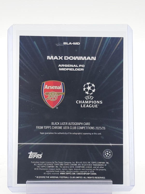 MAX DOWMAN 2025-26 TOPPS CHROME UEFA BLACK LAZER ROOKIE AUTO #BLA-MD Q5332 view 2
