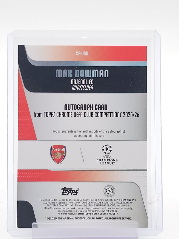 MAX DOWMAN 2025-26 TOPPS CHROME UEFA BLUE LAVA ROOKIE AUTO /150 #CA-MD Q5332 view 2