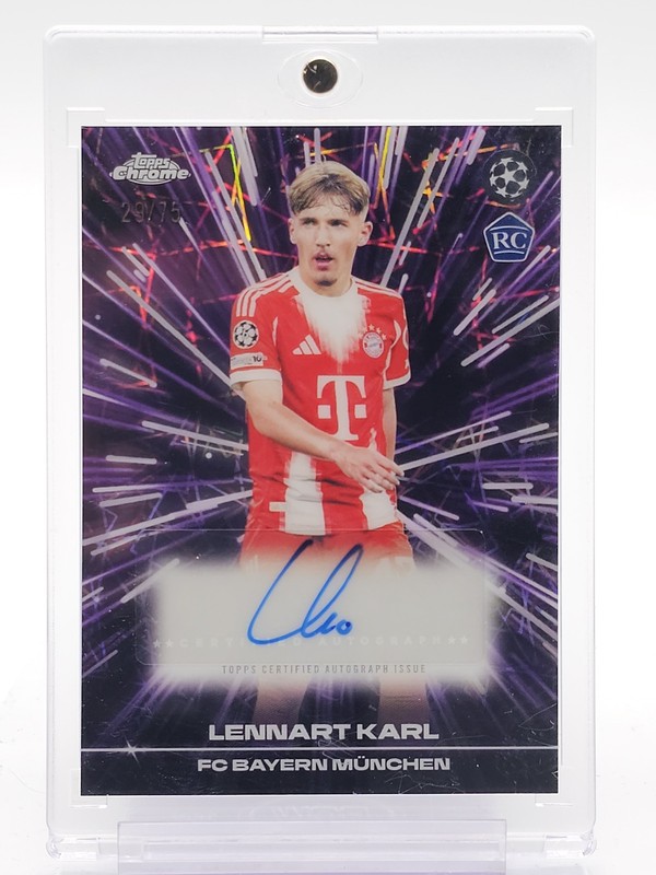LENNART KARL 2025-26 TOPPS CHROME UEFA BLACK/PURPLE LAZER ROOKIE AUTO /75 Q5332