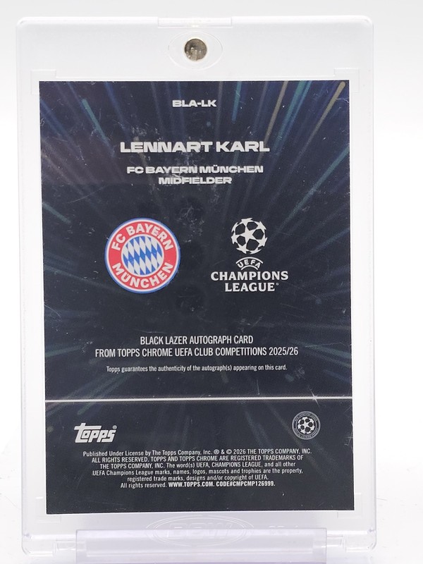 LENNART KARL 2025-26 TOPPS CHROME UEFA BLACK/PURPLE LAZER ROOKIE AUTO /75 Q5332 view 2