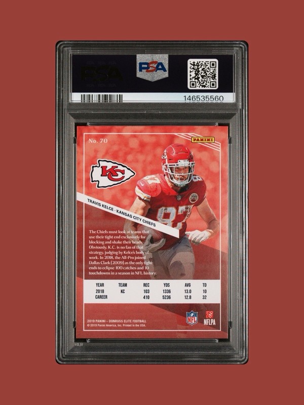 2019 Panini Donruss Elite - Travis Kelce #70 Gold /8 view 2